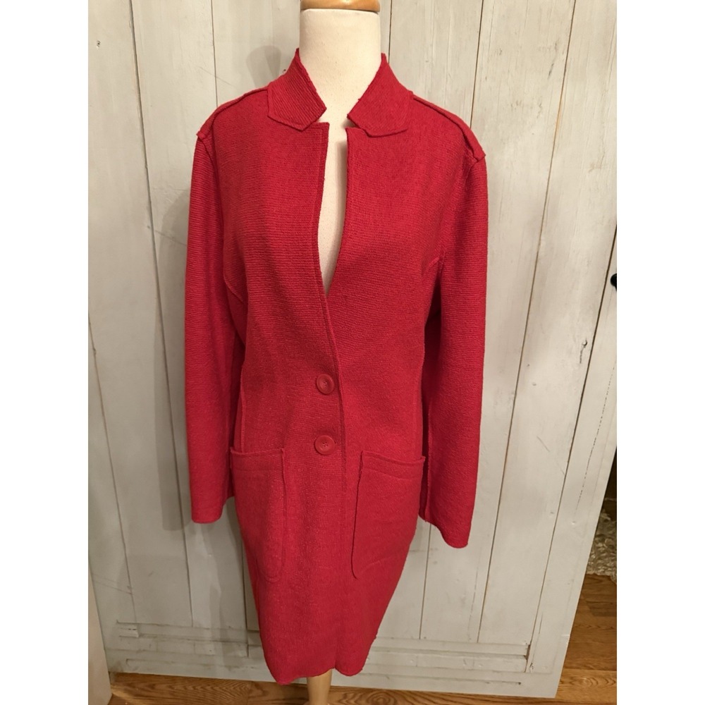 CHICO'S 2 Women's Lg 10-12‎ Wool Blend Red Long 2-Button Sweater Coat Jacket
